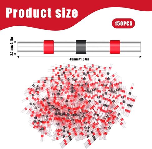 150PCS Red Solder Seal Wire Connectors, AWG 22-18 Heat Shrink Butt Connectors, Waterproof Terminals Solder Sleeve Wire Splice Connector for Automotive Marine Boat Wire Joint in Saudi Arabia