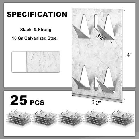 Blulu 25 Pcs Surface Mount Impaler for Wall Mounting Acoustic Panels, 18 Ga Galvanized Steel Plate with Protruding Triangular for Gypsum Board Plywood Masonry in Saudi Arabia