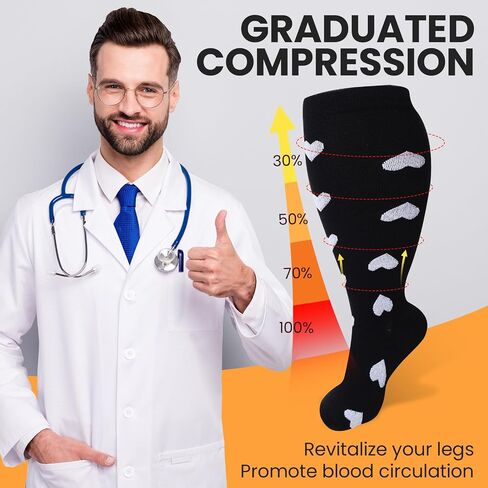 8 أزواج 4x-large بالإضافة إلى الجوارب ضغط الحجم للنساء رجال عجل عجل كبير حجم الدعم ركبة الحجم الجوارب للدورة (نمط لطيف) in Saudi Arabia