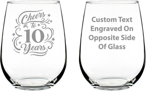 Cheers to 10 Years - هدايا كأس نبيذ بدون جذع للنساء والرجال - ديكور حفلة الذكرى السنوية العاشرة - زجاج كبير 17 أونصة in Kuwait