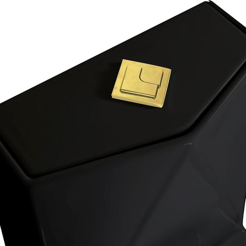 Winzo Square Square One Piece Evalet Black مع زر ذهبي للحمام الحديث والتصميم الأنيق على شكل الماس Elonagted Rectangle 17 "Bowl Comfort و Glossy Black in Kuwait