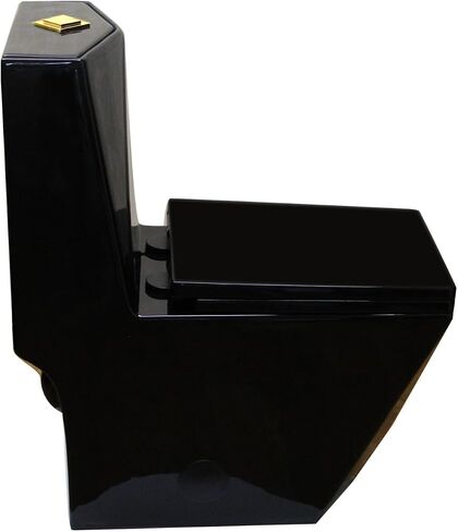Winzo Square Square One Piece Evalet Black مع زر ذهبي للحمام الحديث والتصميم الأنيق على شكل الماس Elonagted Rectangle 17 "Bowl Comfort و Glossy Black in Kuwait