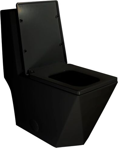 Winzo Square Square One Piece Evalet Black مع زر ذهبي للحمام الحديث والتصميم الأنيق على شكل الماس Elonagted Rectangle 17 "Bowl Comfort و Glossy Black in Kuwait