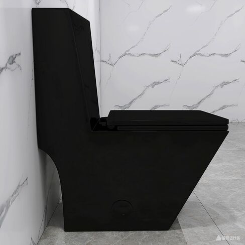 Winzo Square Square One Piece Evalet Black مع زر ذهبي للحمام الحديث والتصميم الأنيق على شكل الماس Elonagted Rectangle 17 "Bowl Comfort و Glossy Black in Kuwait