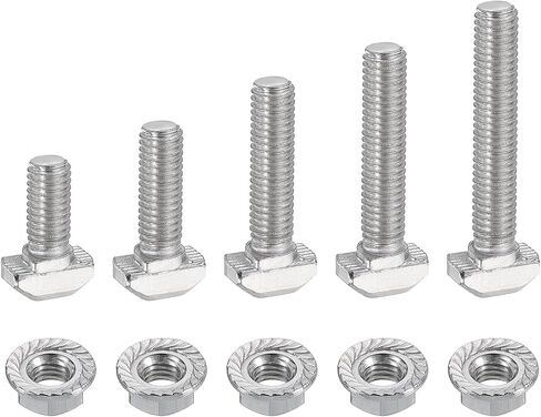 uxcell 80Pcs t Slot Drop-in Bolt, M5 x 12/16/20/25/30mm T-Slot Bolts Carbon Steel Hammer Head T-Bolt with Hexagon Flange Nut for Standard 2020 Series Aluminum Profile in Saudi Arabia