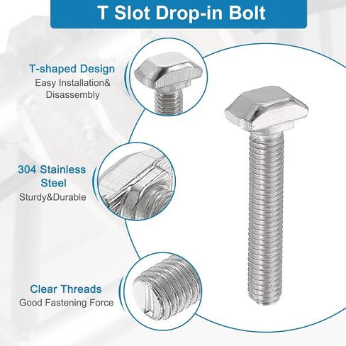 uxcell 80Pcs t Slot Drop-in Bolt, M5 x 12/16/20/25/30mm T-Slot Bolts Carbon Steel Hammer Head T-Bolt with Hexagon Flange Nut for Standard 2020 Series Aluminum Profile in Saudi Arabia