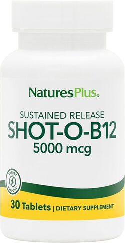 NaturesPlus Shot-O-B12 5000 ميكروجرام - 30 قرصًا مستدام الإصدار، عبوة من 2 - تدعم إنتاج الطاقة والمزاج - نباتي، خالي من الغلوتين - 60 وجبة إجمالية in Saudi Arabia