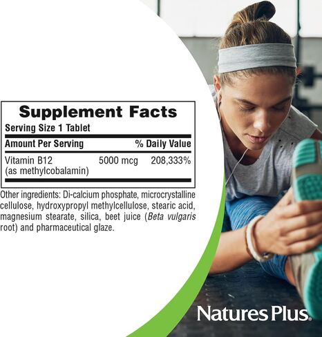 NaturesPlus Shot-O-B12 5000 ميكروجرام - 30 قرصًا مستدام الإصدار، عبوة من 2 - تدعم إنتاج الطاقة والمزاج - نباتي، خالي من الغلوتين - 60 وجبة إجمالية in Saudi Arabia