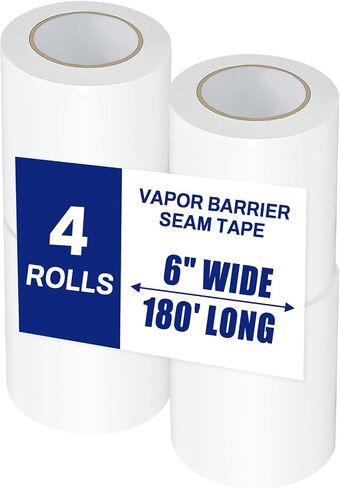 6 Roll, White Vapor Barrier Tape, 6" Wide x 180' Long, PE 9 mm Polyethylene Tape, for Crawlspaces, Underlayment Seams, Metal Building Seams, Excellent Air Barrier, Insulation Repairs in Saudi Arabia