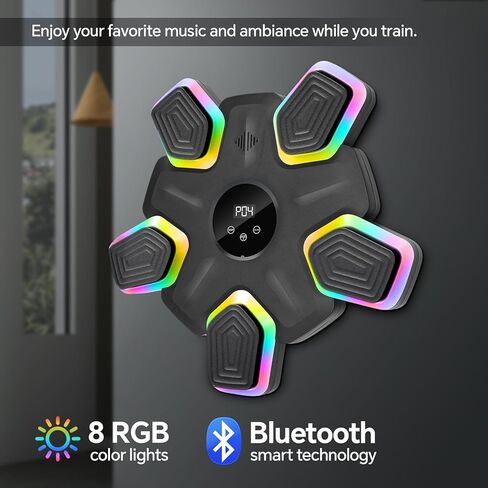 آلة الملاكمة للموسيقى - مدرب ملاكمة ذكي بلوتوث مع 8 أضواء تدريب RGB ، موسيقى ملاكمة مثبتة على الحائط مع قفازات الوالدين والطفل ، للمنزل ، المكتب ، الصالة الرياضية in Kuwait