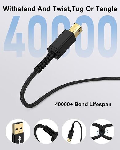 كابل طابعة USB 6 قدم ، USB 2.0 Type A Male to B Male Cable Scalner Coll for HP ، Canon ، Brother ، Dell ، Epson ، Lexmark ، Xerox to Computer/Lampy/PC ، USB 2.0 MIDI Cable للوحة المفاتيح ، البيانو الرقمي ، DAC in Kuwait