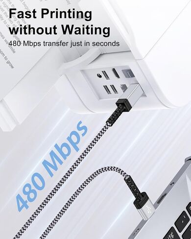 كابل طابعة USB 6 قدم ، USB 2.0 Type A Male to B Male Cable Scalner Coll for HP ، Canon ، Brother ، Dell ، Epson ، Lexmark ، Xerox to Computer/Lampy/PC ، USB 2.0 MIDI Cable للوحة المفاتيح ، البيانو الرقمي ، DAC in Kuwait