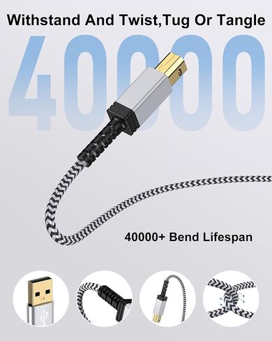 كابل طابعة USB 6 قدم ، USB 2.0 Type A Male to B Male Cable Scalner Coll for HP ، Canon ، Brother ، Dell ، Epson ، Lexmark ، Xerox to Computer/Lampy/PC ، USB 2.0 MIDI Cable للوحة المفاتيح ، البيانو الرقمي ، DAC in Kuwait