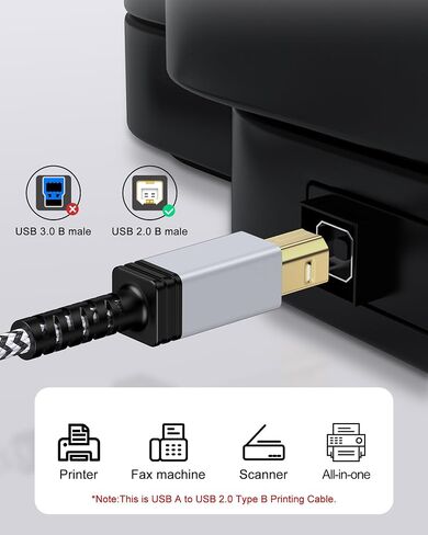 كابل طابعة USB 6 قدم ، USB 2.0 Type A Male to B Male Cable Scalner Coll for HP ، Canon ، Brother ، Dell ، Epson ، Lexmark ، Xerox to Computer/Lampy/PC ، USB 2.0 MIDI Cable للوحة المفاتيح ، البيانو الرقمي ، DAC in Kuwait