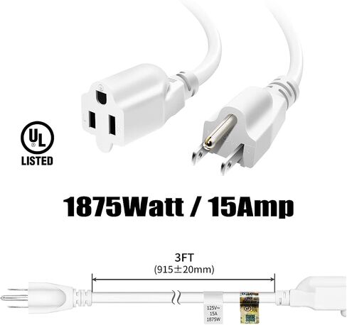 Pitvalerst 1875W سلك التمديد الثقيل 3 أقدام 14 AWG 15A أسود in Kuwait