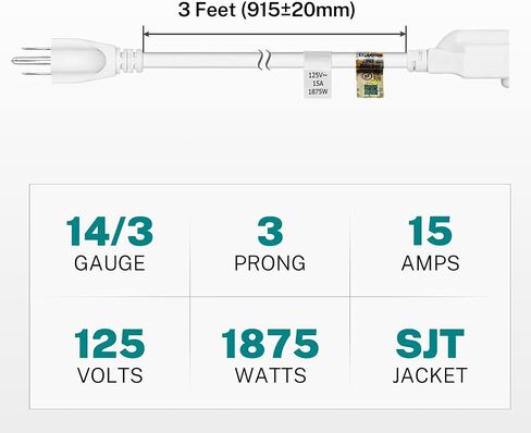 Pitvalerst 1875W سلك التمديد الثقيل 3 أقدام 14 AWG 15A أسود in Kuwait
