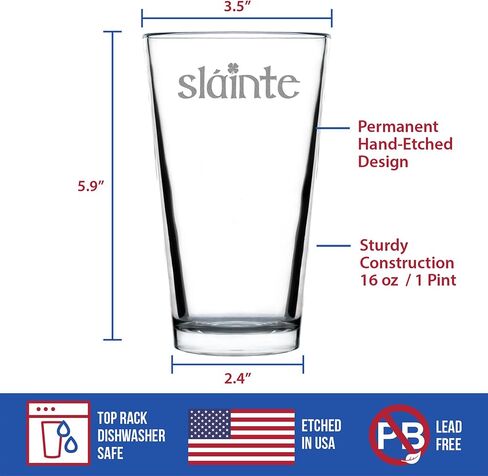 Slainte - Irish Cheers - Pint Glass for Beer - Funny St Patricks Day Party Decor or Gifts for Men & Women - 16 oz Cup in Saudi Arabia