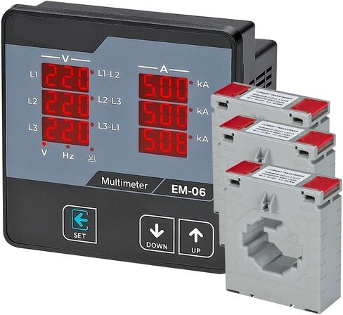 EM-06 Digital Multimeter Three Phase Volt(L-L) (L-N) Ampere Frequency Phase Sequence Display Panel Meter 12 in 1Pcs(3CT 1000A) in Saudi Arabia