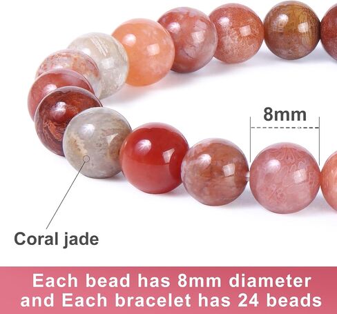 Natural Coral Jade Bracelets for Women 8mm, Gift Box Packaging Bead Bracelet, Can Be Used As Crystal Healing, Meditation, or As a Gift for Family and Friends in Saudi Arabia