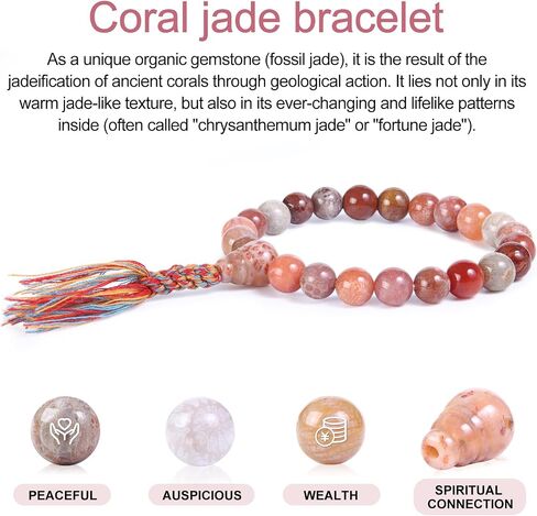 Natural Coral Jade Bracelets for Women 8mm, Gift Box Packaging Bead Bracelet, Can Be Used As Crystal Healing, Meditation, or As a Gift for Family and Friends in Saudi Arabia