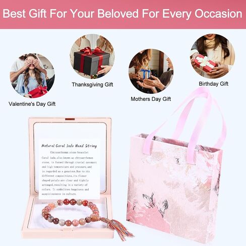 Natural Coral Jade Bracelets for Women 8mm, Gift Box Packaging Bead Bracelet, Can Be Used As Crystal Healing, Meditation, or As a Gift for Family and Friends in Saudi Arabia