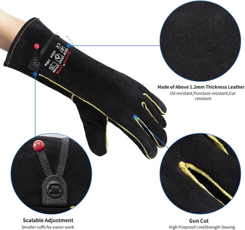 932℉ Leather Welding Gloves for Women Man, Heat Resistant Fire Long Sleeve Gloves for Tig Mig Stick BBQ Fireplace Animal Handling (Small 14inch) in Saudi Arabia
