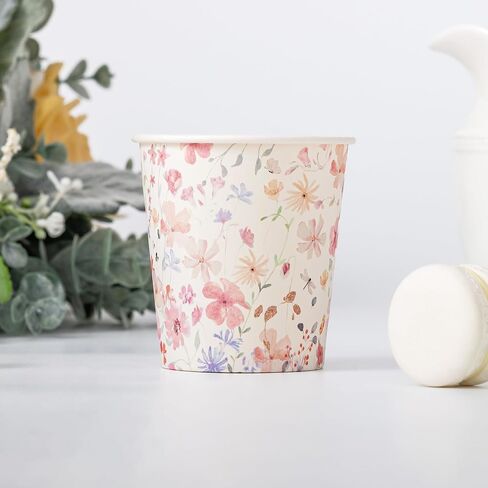 Crisky 100 Pack 5oz Paper Cups, Disposable Bathroom Cups, Elegant Design Floral Small Mouthwash Cup, Hot/Cold Beverage Coffee, Dessert Cup for Birthday Parties, Home-use, Picnics, Ceremonies in Saudi Arabia