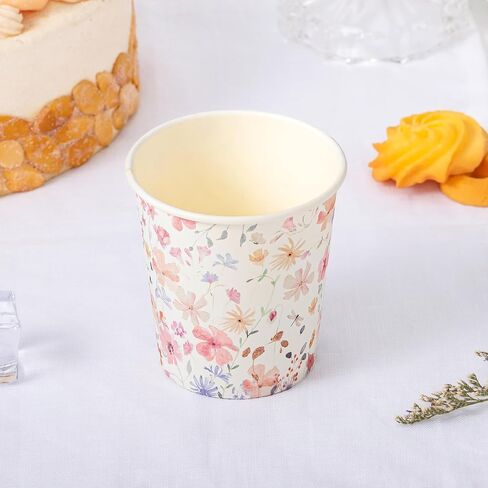 Crisky 100 Pack 5oz Paper Cups, Disposable Bathroom Cups, Elegant Design Floral Small Mouthwash Cup, Hot/Cold Beverage Coffee, Dessert Cup for Birthday Parties, Home-use, Picnics, Ceremonies in Saudi Arabia