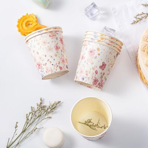 Crisky 100 Pack 5oz Paper Cups, Disposable Bathroom Cups, Elegant Design Floral Small Mouthwash Cup, Hot/Cold Beverage Coffee, Dessert Cup for Birthday Parties, Home-use, Picnics, Ceremonies in Saudi Arabia