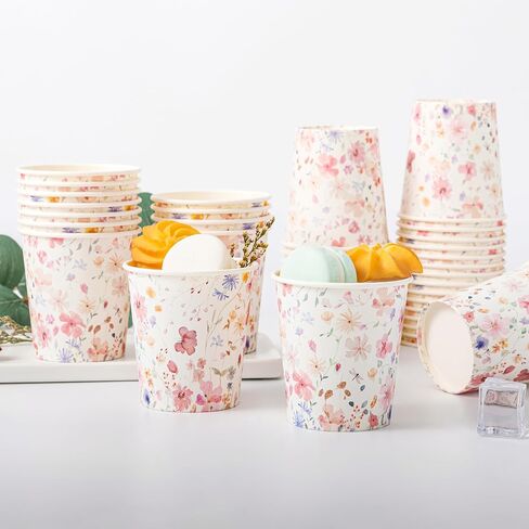 Crisky 100 Pack 5oz Paper Cups, Disposable Bathroom Cups, Elegant Design Floral Small Mouthwash Cup, Hot/Cold Beverage Coffee, Dessert Cup for Birthday Parties, Home-use, Picnics, Ceremonies in Saudi Arabia