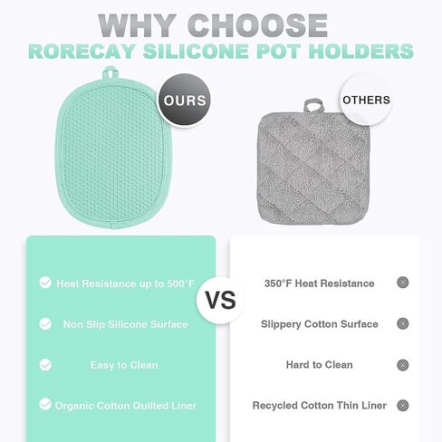 2-Pack Silicone Pot Holders for Kitchen Heat Resistant up to 500°F, Non-Slip Large Hot Pads with Pocket, Quilted Liner Trivets for Countertops Hot Pots and Pans (Gray) in Kuwait