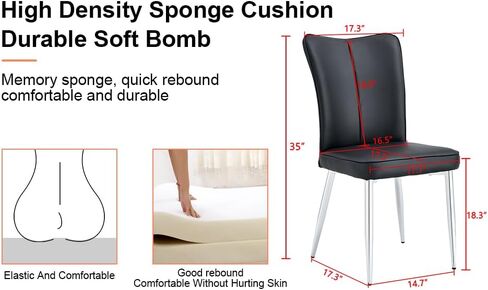 Modern Minimalist Dining Chairs Set of 2, PU Leather Office Chairs, Ergonomic High Density Sponge Cushion, Waterproof Fabric, Easy Assembly for Restaurant, Living Room, Office(Black + Sliver) in Saudi Arabia