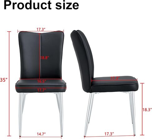 Modern Minimalist Dining Chairs Set of 2, PU Leather Office Chairs, Ergonomic High Density Sponge Cushion, Waterproof Fabric, Easy Assembly for Restaurant, Living Room, Office(Black + Sliver) in Saudi Arabia