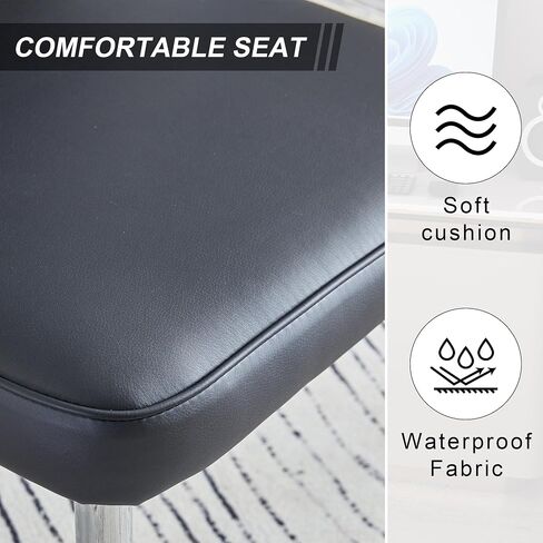 Modern Minimalist Dining Chairs Set of 2, PU Leather Office Chairs, Ergonomic High Density Sponge Cushion, Waterproof Fabric, Easy Assembly for Restaurant, Living Room, Office(Black + Sliver) in Saudi Arabia