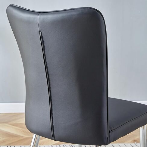 Modern Minimalist Dining Chairs Set of 2, PU Leather Office Chairs, Ergonomic High Density Sponge Cushion, Waterproof Fabric, Easy Assembly for Restaurant, Living Room, Office(Black + Sliver) in Saudi Arabia