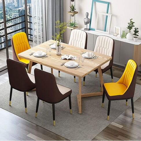 كراسي تناول الطعام الجلدية الحديثة مجموعة من 4 مع أرجل من الصلب الكربوني أبيض كراسي لهجة أنيقة لغرفة المعيشة المطبخ مكتب منزلي مريح وأثاث (أسود د أقدام) in Kuwait