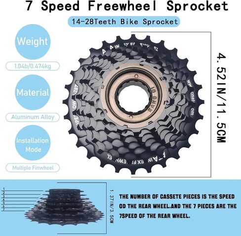 VERKSTAD 7 Speed Bike Freewheels, 14-28T Bicycle Freewheel, Threaded Type Cycling Replacement Part for Mountain Bike Road Bike, Black in Kuwait