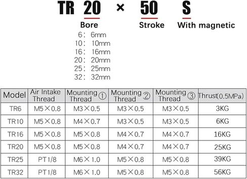 1pcs Air Cylinder TR16 TR20 TR25 TR32 Twin-Rod Cylinder Pneumatic Cylinder 10-200mm Stroke with Magnet Double Acting Type(ST 30mm Magnetic,TR20 (Bore 20mm)) in Kuwait