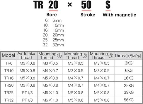 1pcs Air Cylinder TR16 TR20 TR25 TR32 Twin-Rod Cylinder Pneumatic Cylinder 10-200mm Stroke with Magnet Double Acting Type(ST 30mm Magnetic,TR20 (Bore 20mm)) in Kuwait