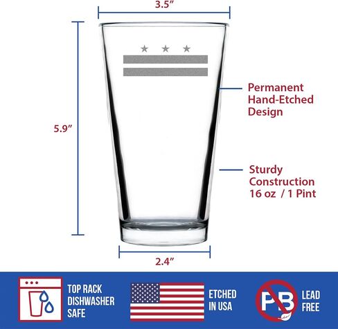 Washington DC Flag Pint Glass for Beer - State Themed Drinking Decor and Gifts for Washingtonian Women & Men - 16 Oz Glasses in Kuwait