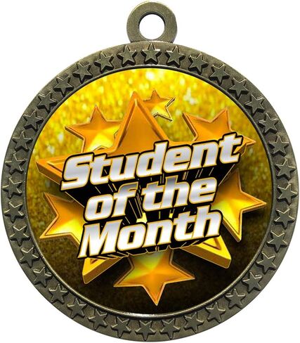 Express Medals كبيرة 2-1/2 بوصة قطرها المعدن الطالب الذهبي العتيقة من الشهر الفائز بجائزة جائزة Scholastic Star مع شرائط أبيض وأزرق عنق (حزمة 10) in Saudi Arabia