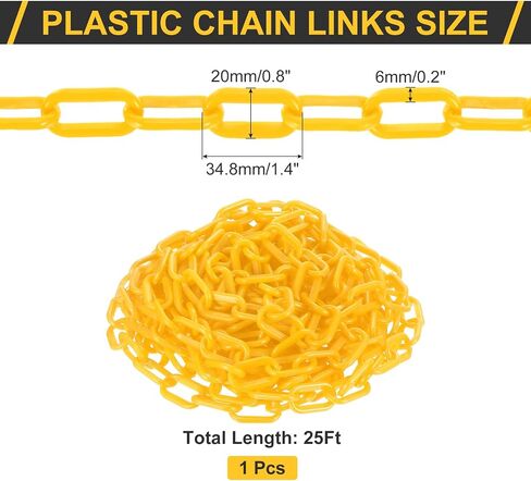 uxcell Plastic Chain Links, 1.4-Inch 25 Foot Plastic Barrier Chain Safety Chains Safety Barrier Chains for Crowd Control Queue Line Fence Gate Decoration, Yellow in Saudi Arabia