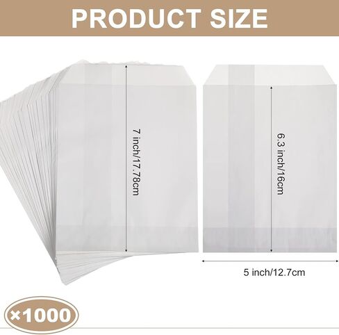 Outus 1000 Pcs Mini White Flat Kraft Paper Bag 5 x 7 Inch Bakery Bag Natural Treat Bag Popcorn Party Favor Bag Lunch Bag Envelopes Merchandise Bags for Cookie Chocolate Candy Donut Snack Sandwich in Saudi Arabia
