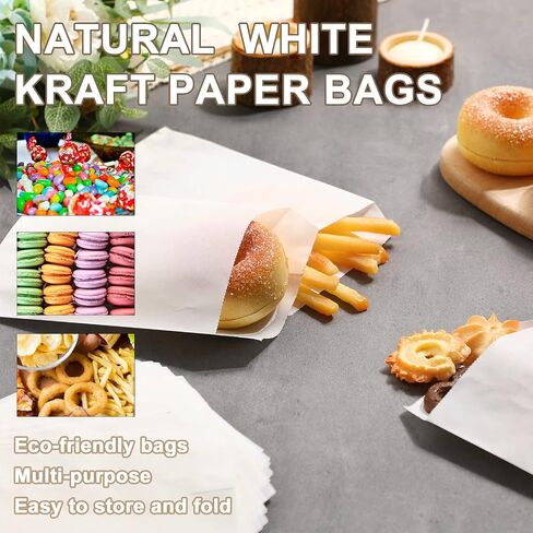 Outus 1000 Pcs Mini White Flat Kraft Paper Bag 5 x 7 Inch Bakery Bag Natural Treat Bag Popcorn Party Favor Bag Lunch Bag Envelopes Merchandise Bags for Cookie Chocolate Candy Donut Snack Sandwich in Saudi Arabia