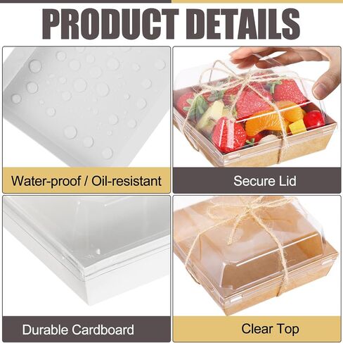 120 Pack Small Charcuterie Boxes with Clear Lids 5 Inch Paper Disposable Food Containers with Forks and Knives Bakery Boxes for Dessert Sandwich Cookie Cake Fruits Donut(White, Brown, Pink) in Saudi Arabia