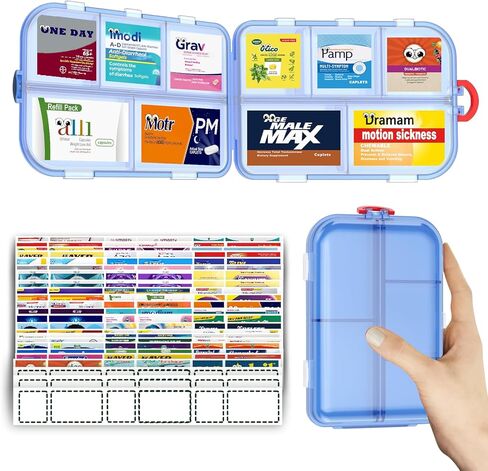 حبوب منع الحمل منظم الطب منظم السفر - علبة حبوب منع الحمل مع الملصقات ، موزع الطب اليومي الكبير in Kuwait