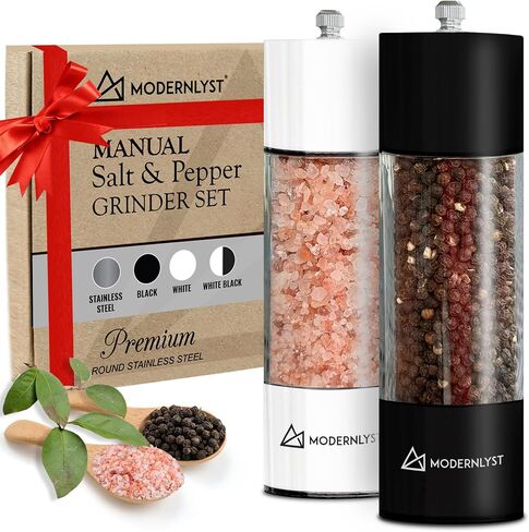 Salt and Pepper Grinder Set Manual 2 Pack | Large Round Salt and Pepper Shakers Set | 7.5 inch Stainless Steel Salt Grinder Refillable | Manual Pepper Grinder (Stainless Steel) in Saudi Arabia
