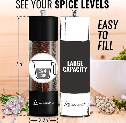 Salt and Pepper Grinder Set Manual 2 Pack | Large Round Salt and Pepper Shakers Set | 7.5 inch Stainless Steel Salt Grinder Refillable | Manual Pepper Grinder (Stainless Steel) in Saudi Arabia