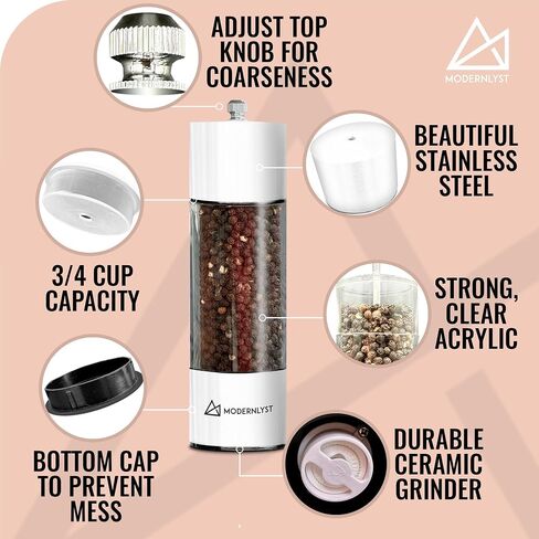 Salt and Pepper Grinder Set Manual 2 Pack | Large Round Salt and Pepper Shakers Set | 7.5 inch Stainless Steel Salt Grinder Refillable | Manual Pepper Grinder (Stainless Steel) in Saudi Arabia