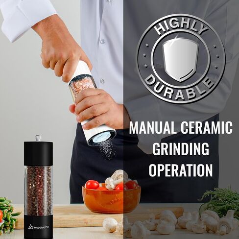 Salt and Pepper Grinder Set Manual 2 Pack | Large Round Salt and Pepper Shakers Set | 7.5 inch Stainless Steel Salt Grinder Refillable | Manual Pepper Grinder (Stainless Steel) in Saudi Arabia